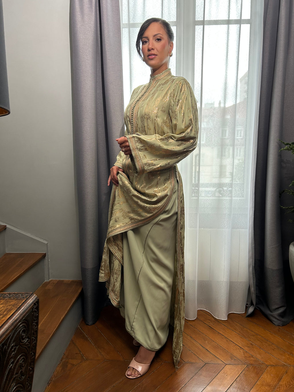 Caftan MAÏSSARA vert sauge