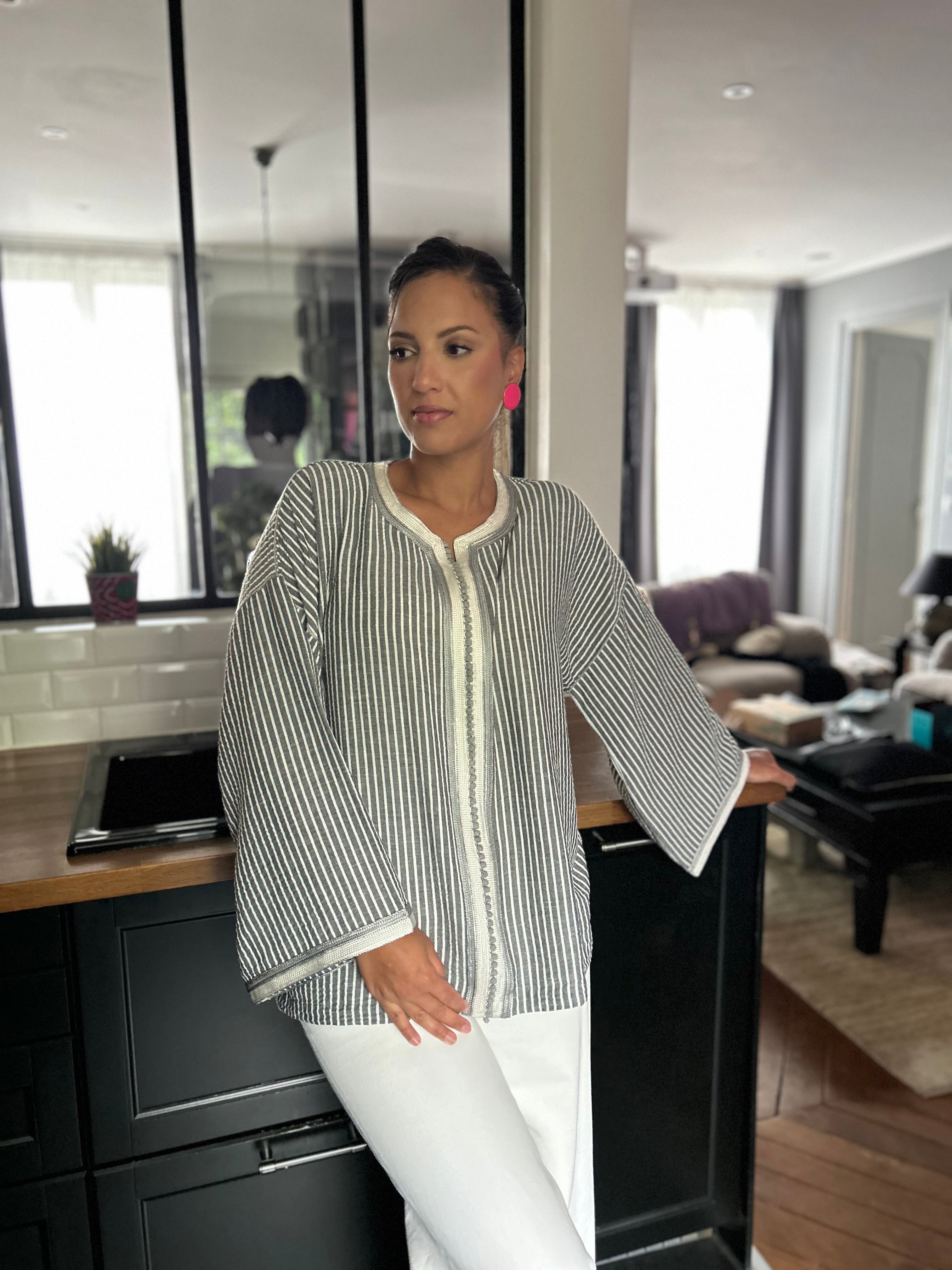 Blouse MAHYNA gris blanc col rond